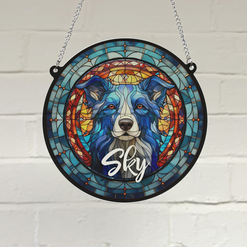 Border Collie Personalised Stained Glass Effect Suncatcher